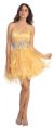 Strapless Rhinestone Waist Ruffled Short Party Prom Dress in Gold